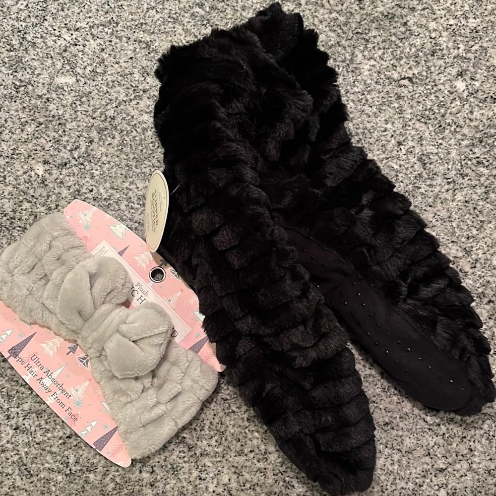 Plush Slipper Booties & headband set